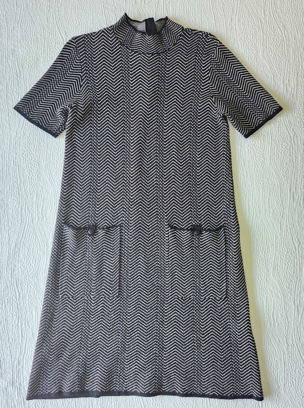 Calvin Klein Black and White Chevron Knit Dress